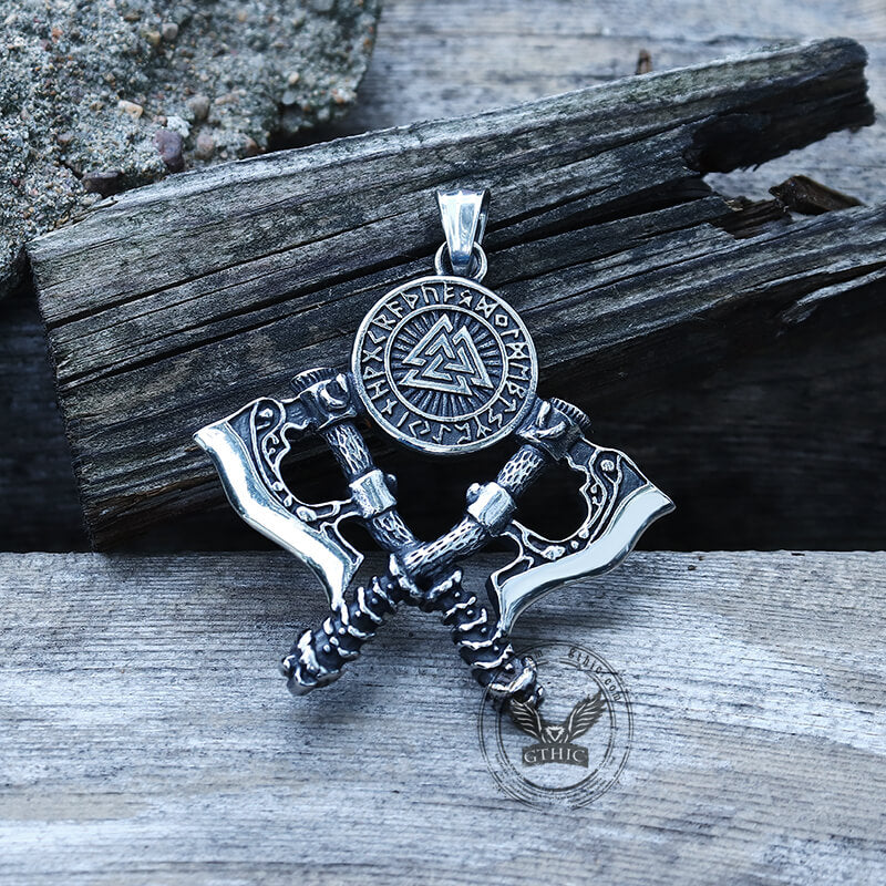 Valknut Battle Axe Stainless Steel Viking Pendant