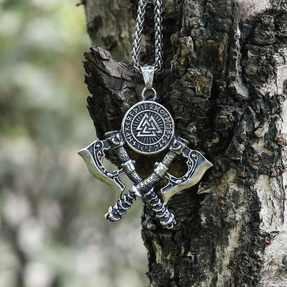 Valknut Battle Axe Stainless Steel Viking Pendant