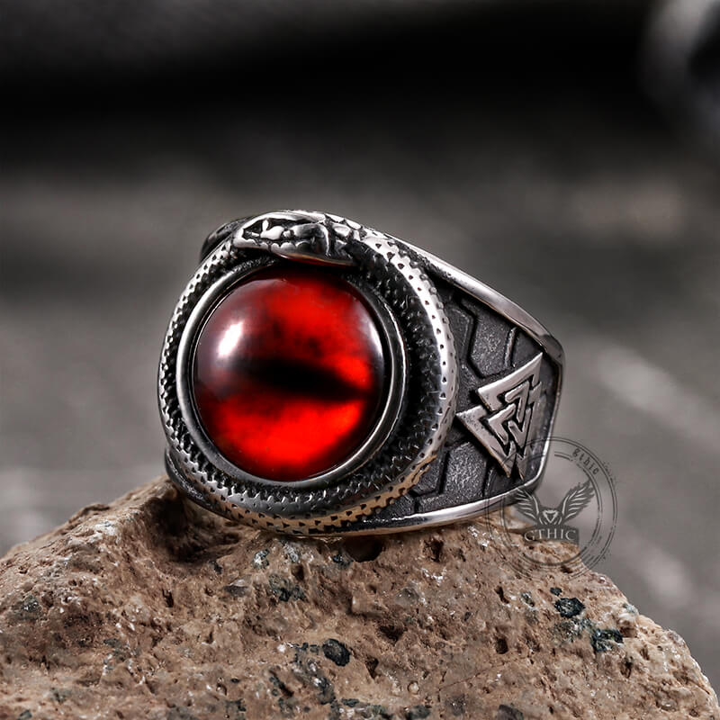 Valknut Ouroboros Devil Eye Stainless Steel Ring