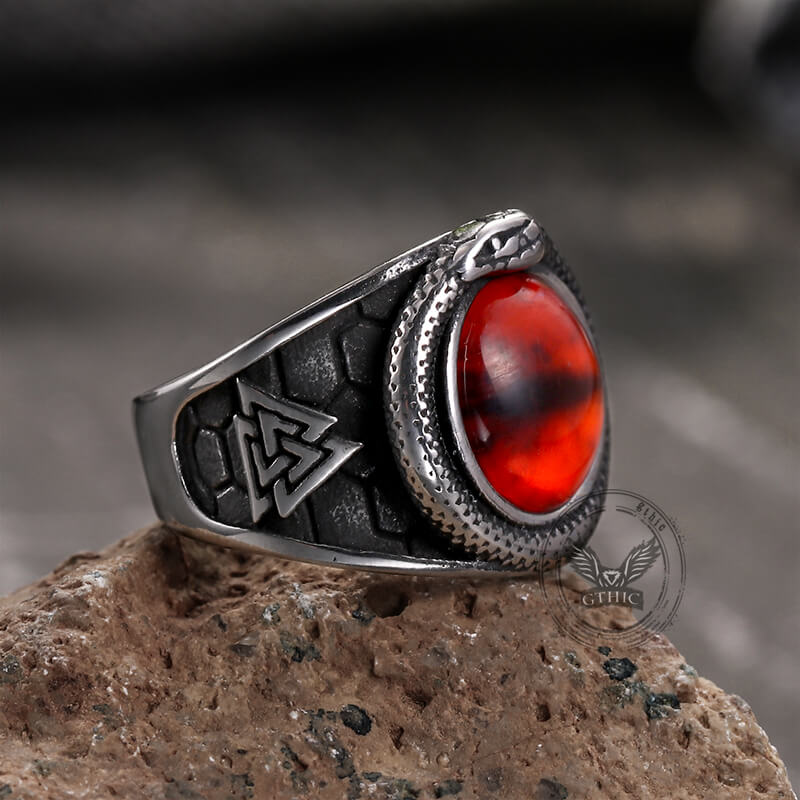Valknut Ouroboros Devil Eye Stainless Steel Ring