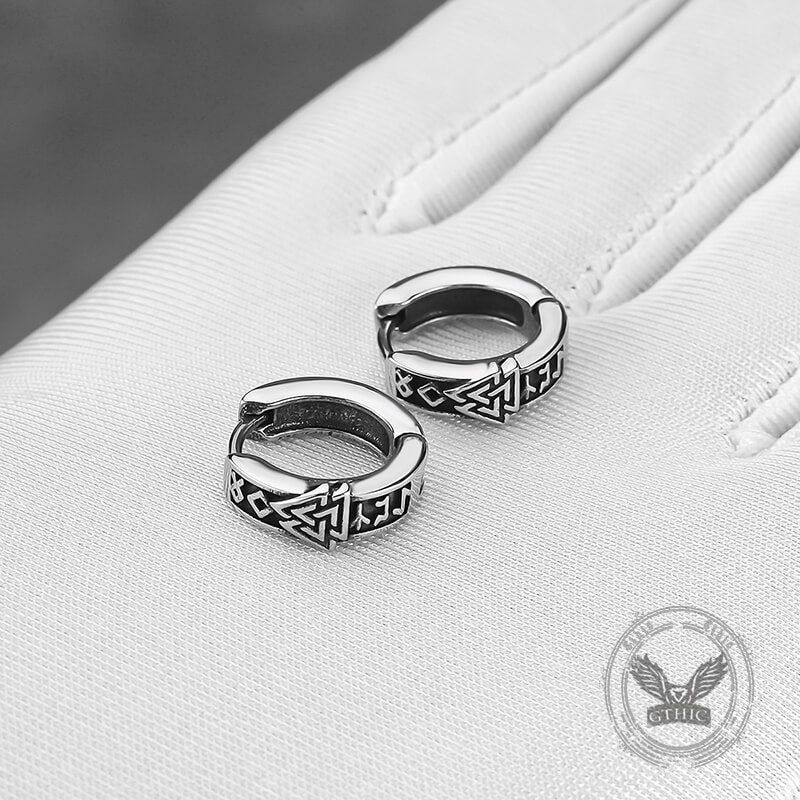 Valknut Rune Stainless Steel Viking Hoop Earrings