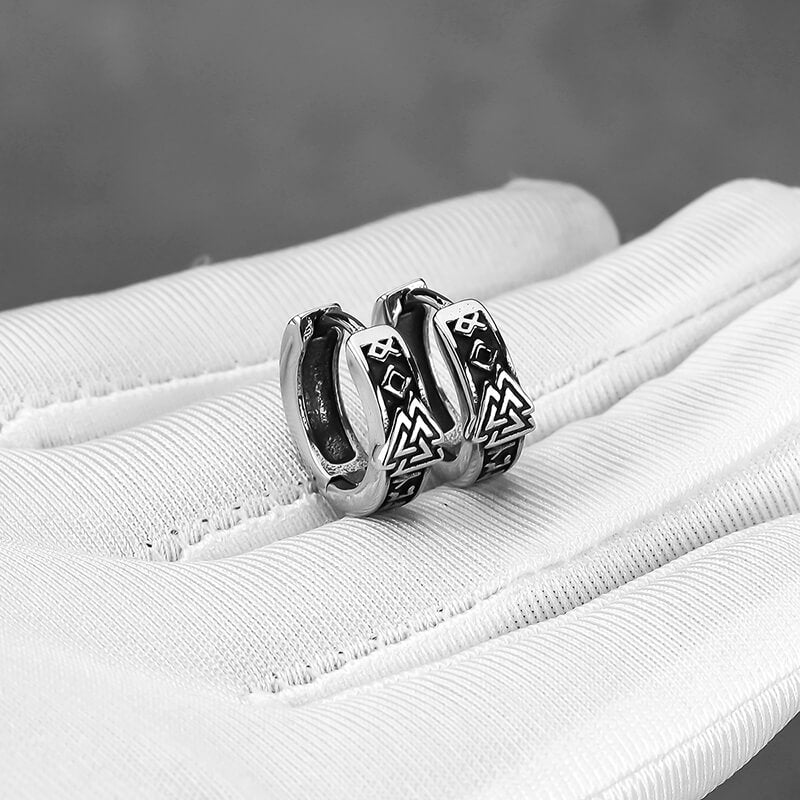 Valknut Rune Stainless Steel Viking Hoop Earrings