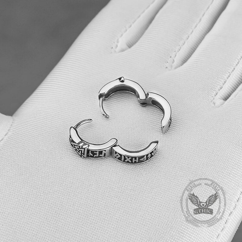 Valknut Rune Stainless Steel Viking Hoop Earrings
