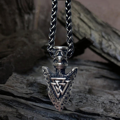 Valknut Stone Spear Sterling Silver Viking Pendant