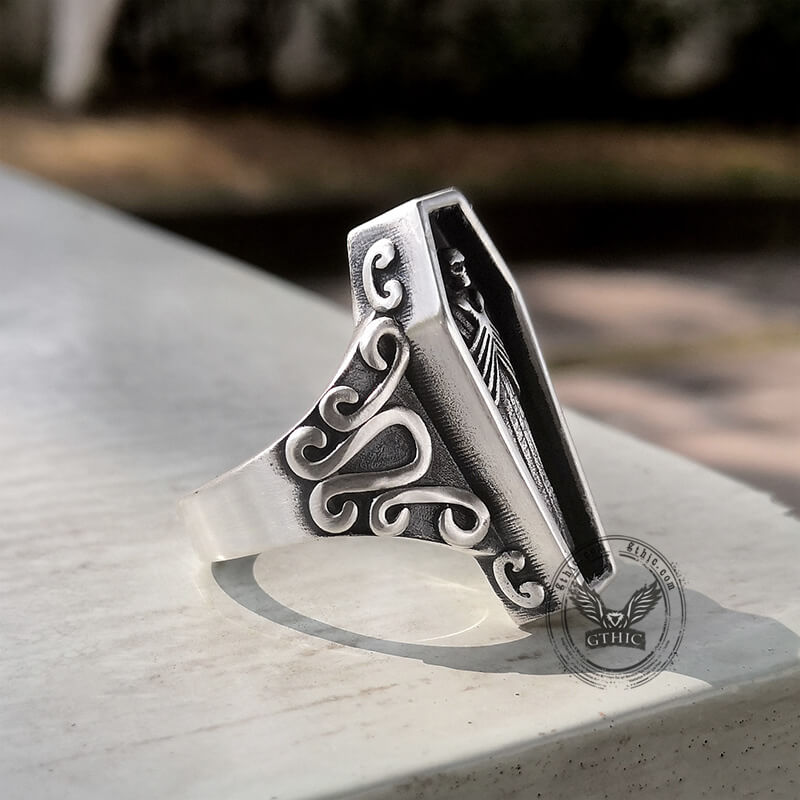 Vampire Coffin Sterling Silver Skull Ring