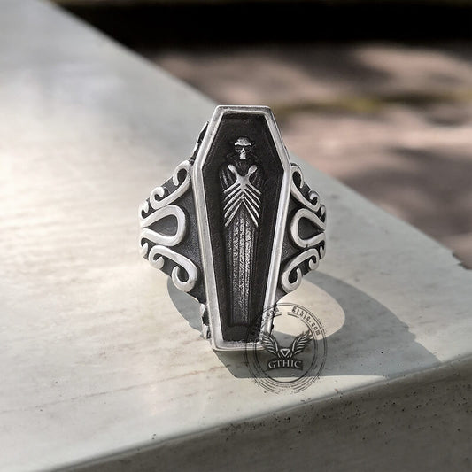 Vampire Coffin Sterling Silver Skull Ring