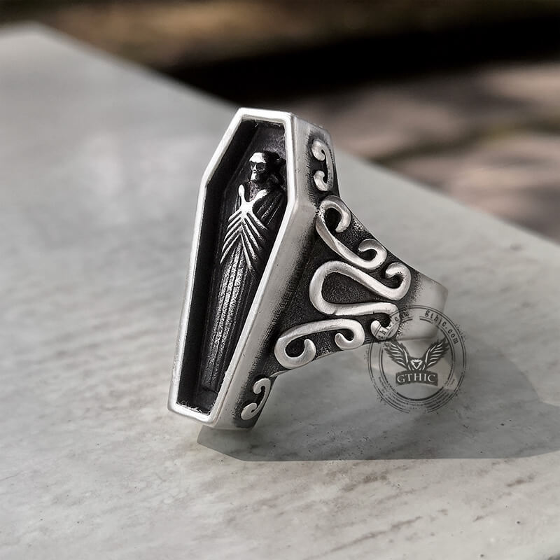Vampire Coffin Sterling Silver Skull Ring