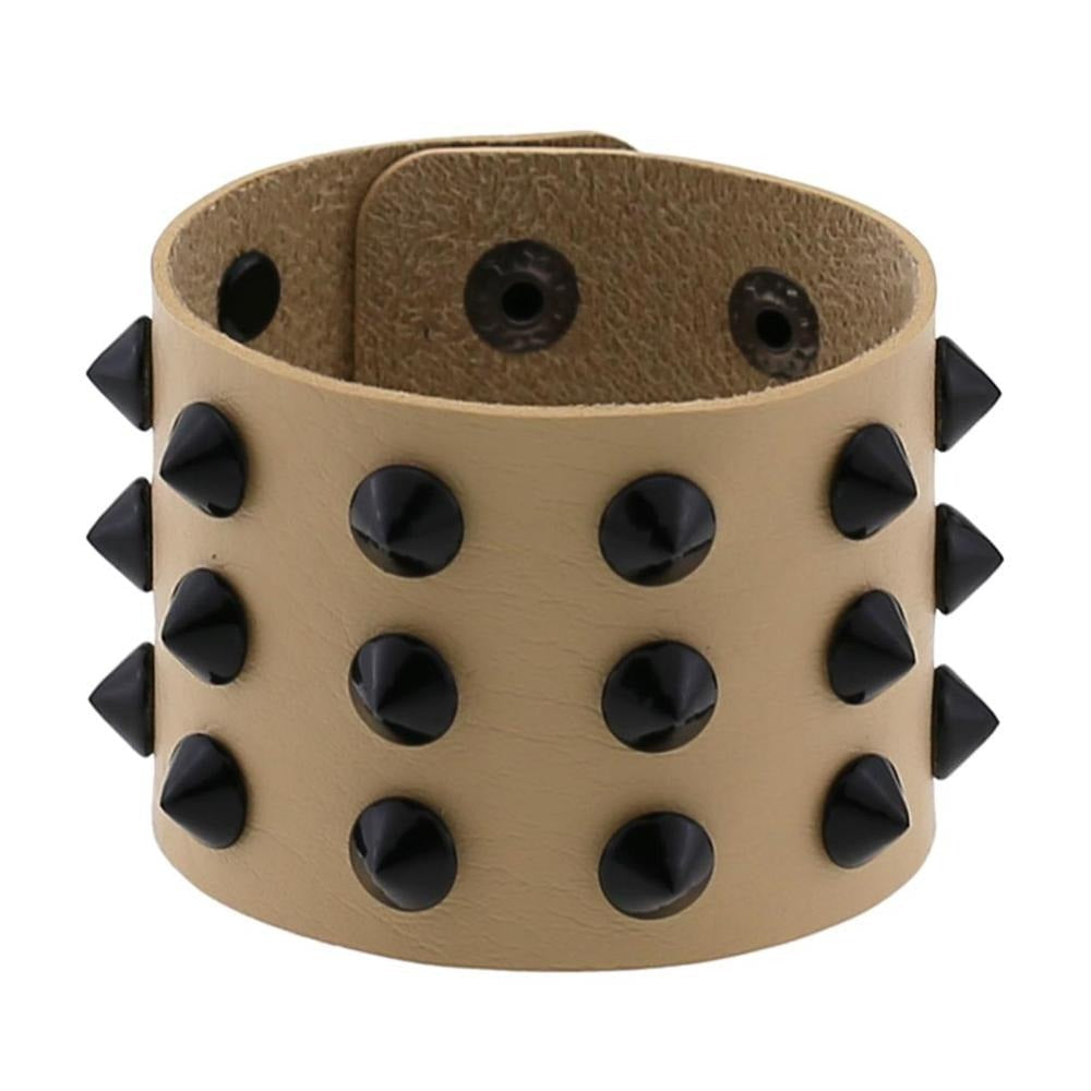 Vegan Leather Spike Bracelet / Wide Snap Button Wrap Bracelets / Wristband for and