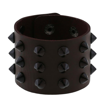 Vegan Leather Spike Bracelet / Wide Snap Button Wrap Bracelets / Wristband for and