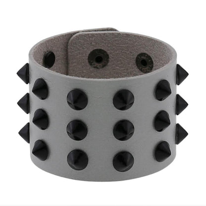 Vegan Leather Spike Bracelet / Wide Snap Button Wrap Bracelets / Wristband for and