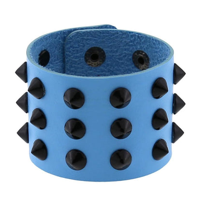 Vegan Leather Spike Bracelet / Wide Snap Button Wrap Bracelets / Wristband for and