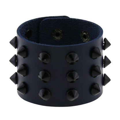 Vegan Leather Spike Bracelet / Wide Snap Button Wrap Bracelets / Wristband for and