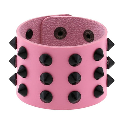 Vegan Leather Spike Bracelet / Wide Snap Button Wrap Bracelets / Wristband for and