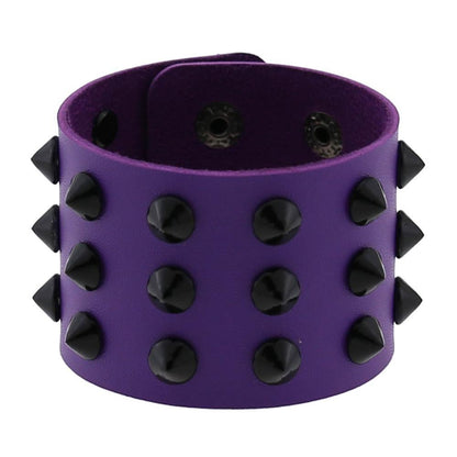 Vegan Leather Spike Bracelet / Wide Snap Button Wrap Bracelets / Wristband for and