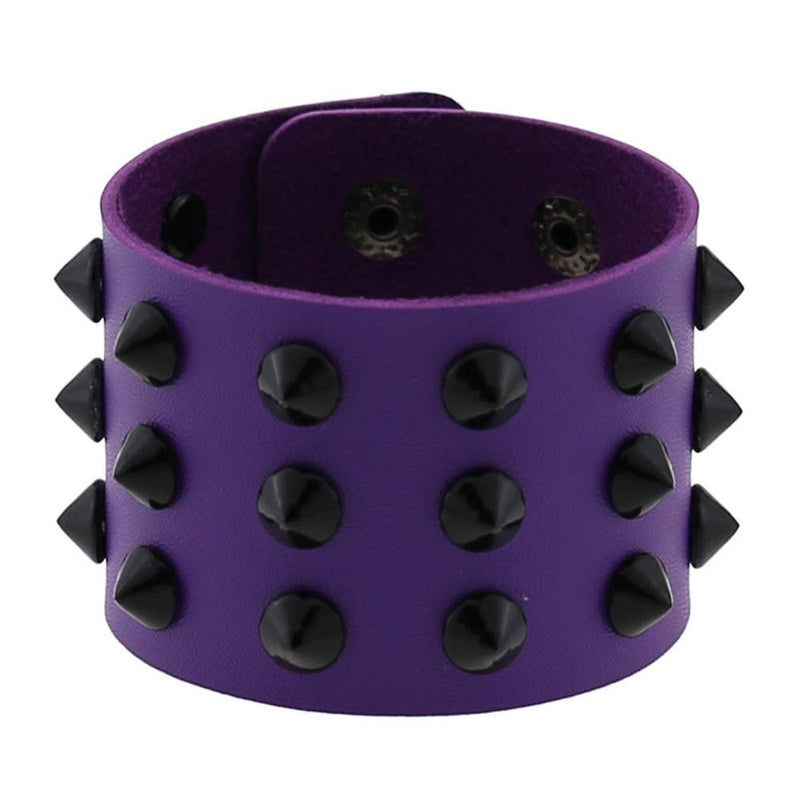 Vegan Leather Spike Bracelet / Wide Snap Button Wrap Bracelets / Wristband for and