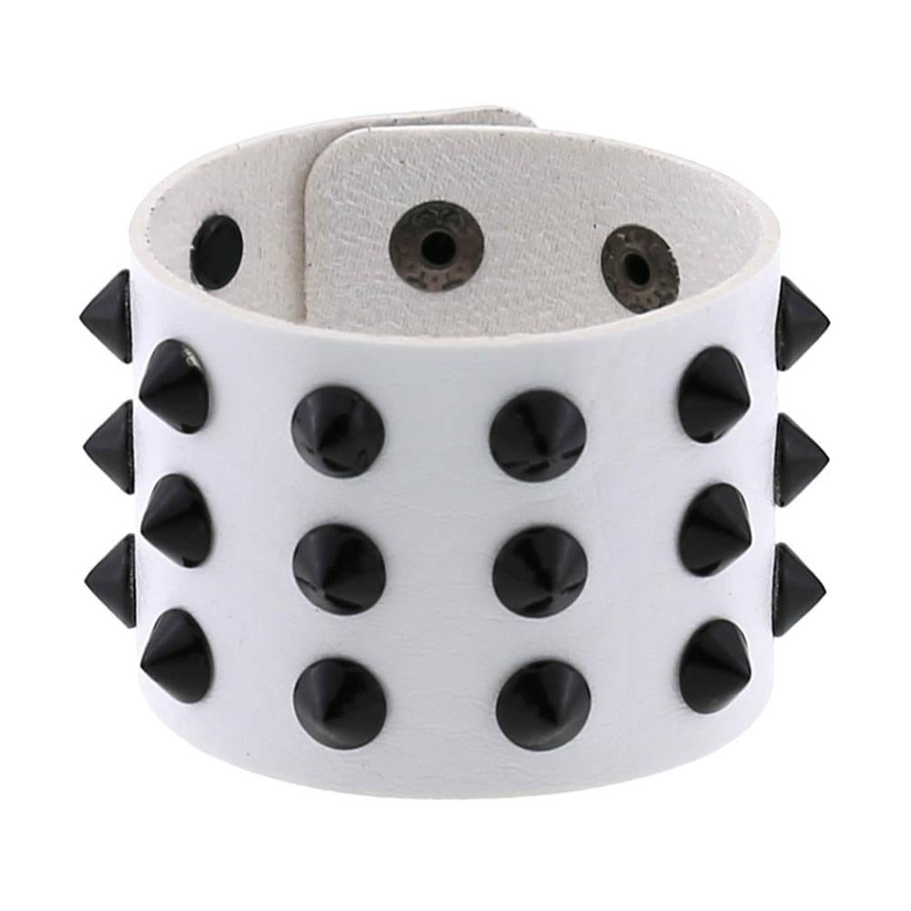 Vegan Leather Spike Bracelet / Wide Snap Button Wrap Bracelets / Wristband for and