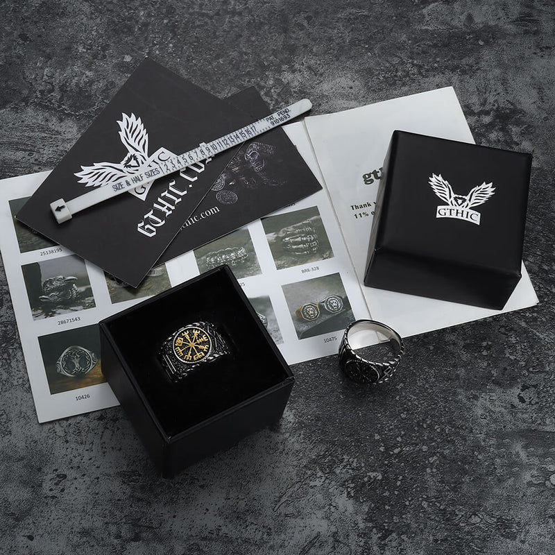 Vegvisir and Runes Stainless Steel Viking Ring