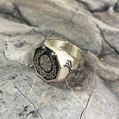 Vegvisir Celtic Knot Dragon Sterling Silver Viking Ring