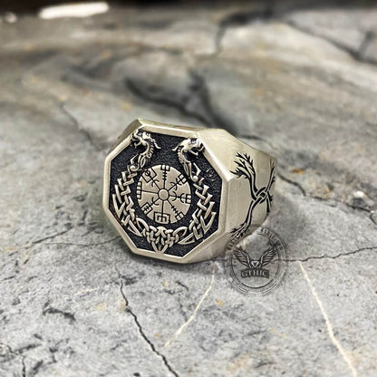 Vegvisir Celtic Knot Dragon Sterling Silver Viking Ring