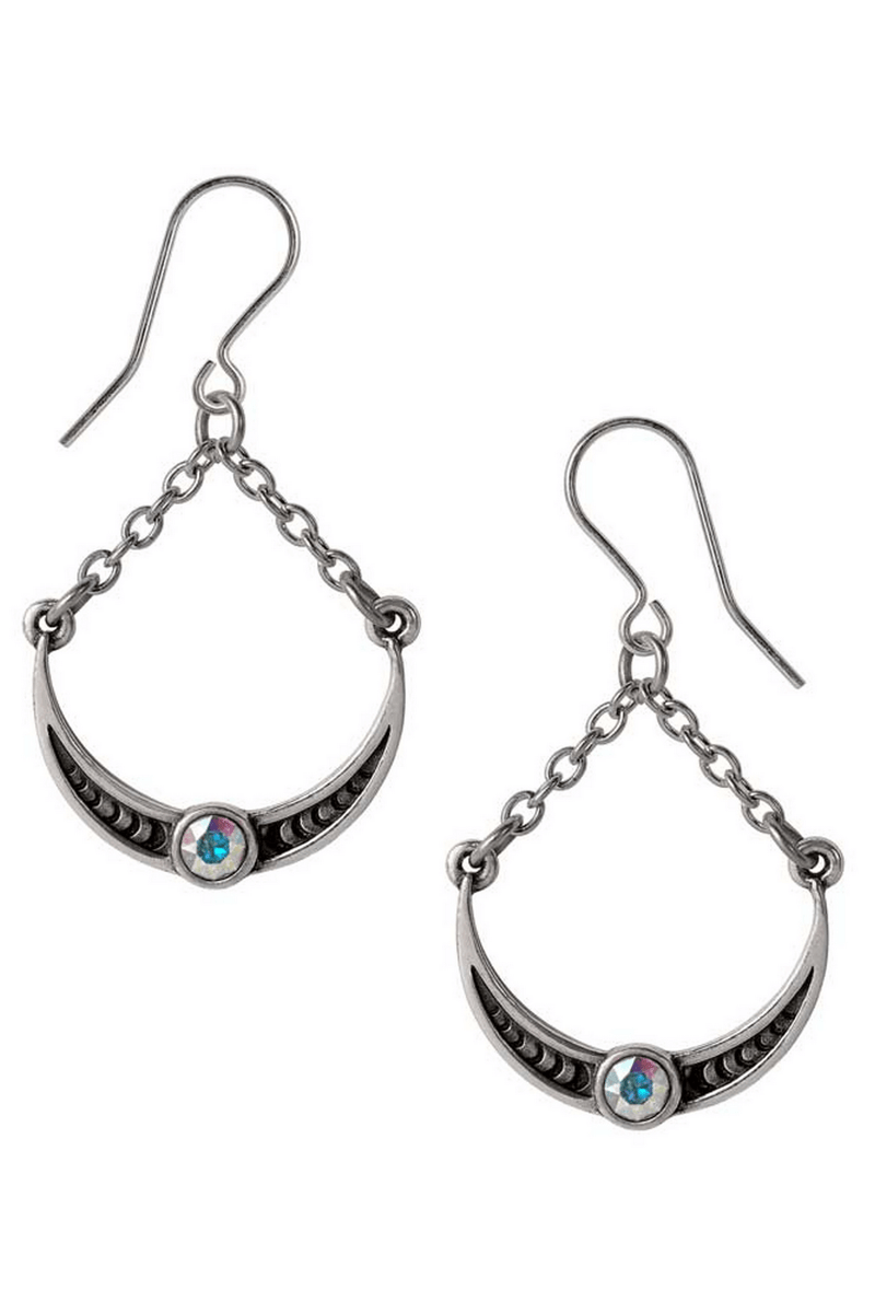 Venus Crescent Moon Earrings With Austrian Crystal Drop