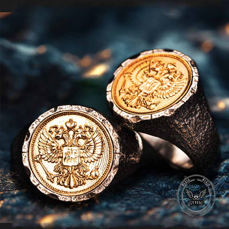Victory Wings Double Headed Eagle Sterling Silver Ring