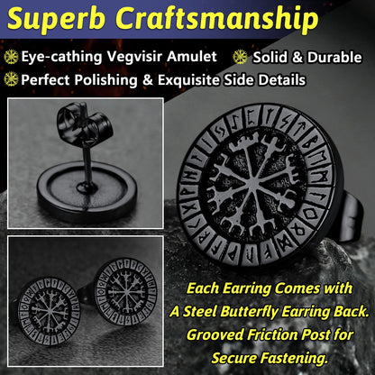 Norse Viking Compass Vegvisir Stud Earrings for