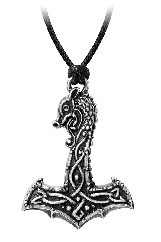 Viking Dragon Hammer Pendant With Norse Knotwork