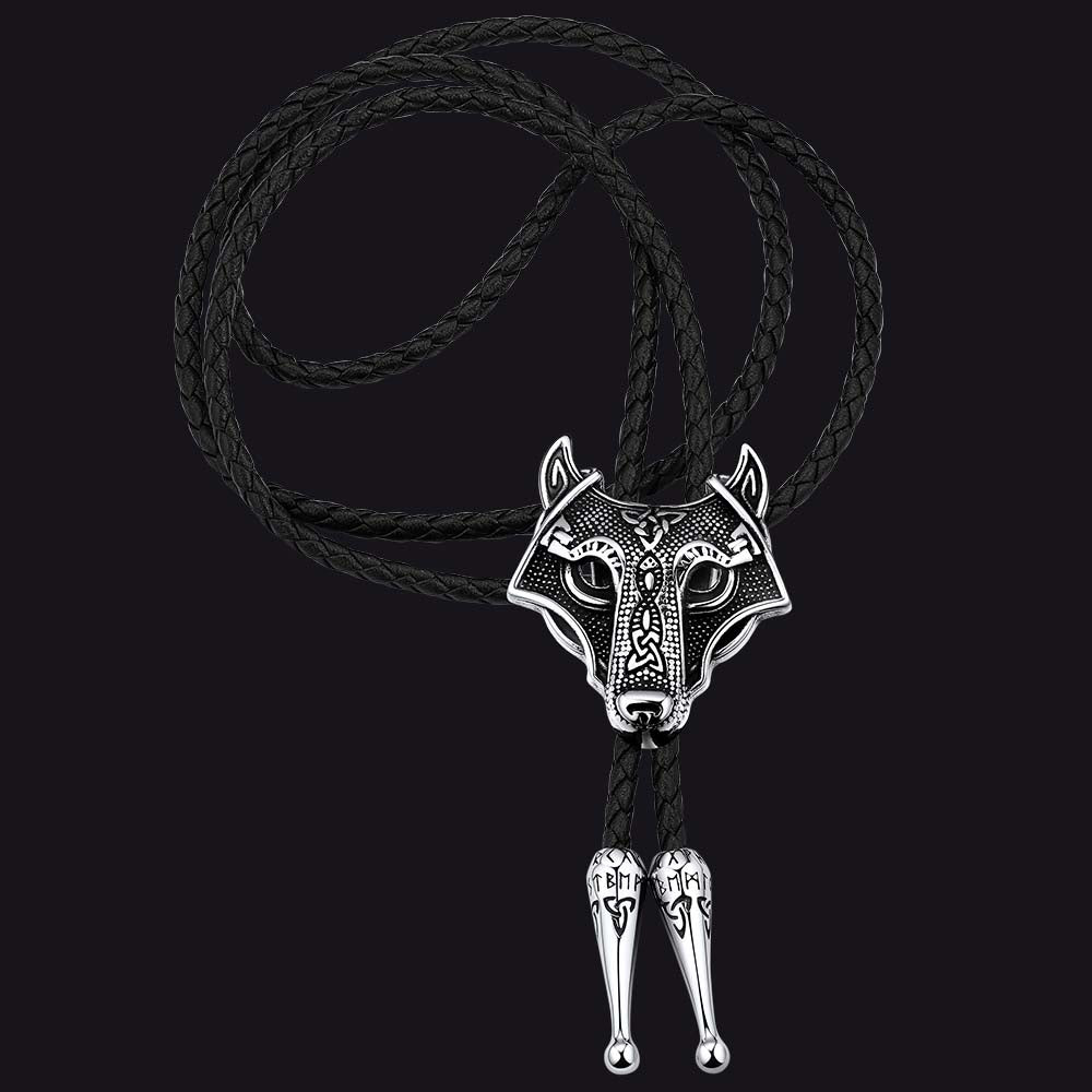 Norse Viking Celtic Wolf Leather Bolo Ties for