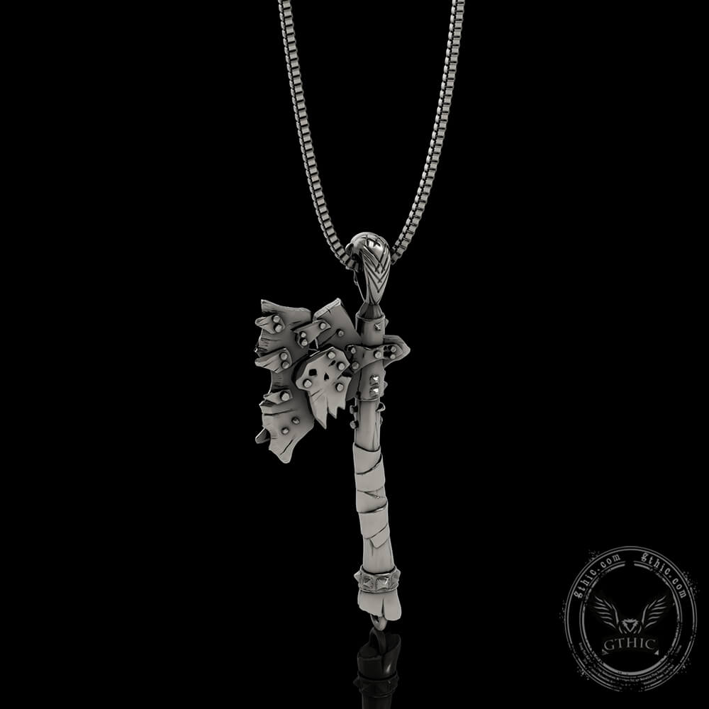 Viking Gorehowl Tomahawk Sterling Silver Skull Pendant