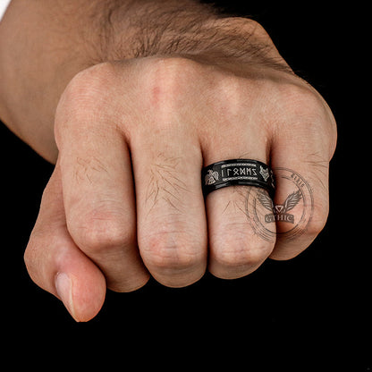 Viking Animal Runes Stainless Steel Spinner Ring