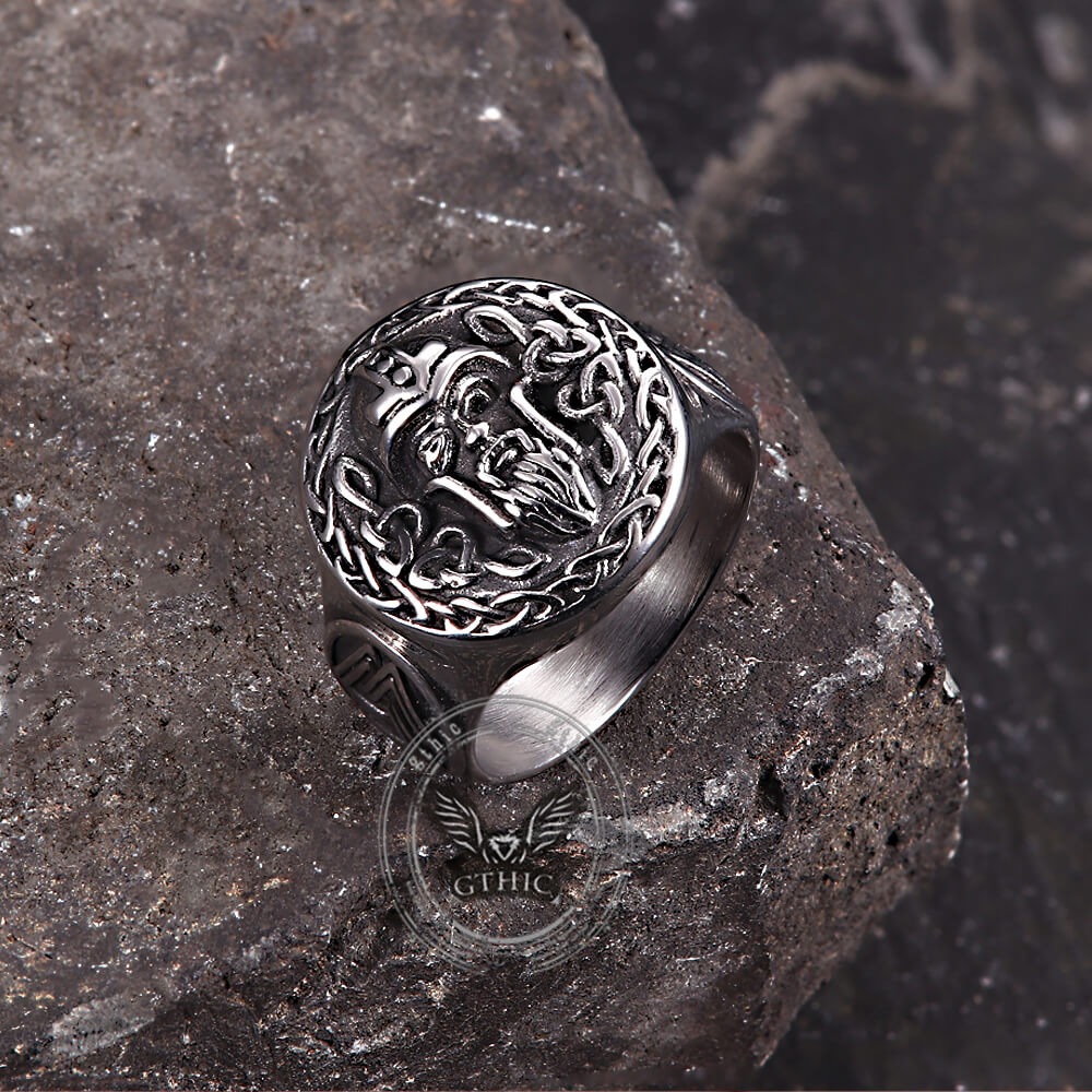 Viking Celtic Knot Odin Head Stainless Steel Ring