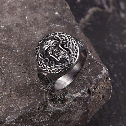 Viking Celtic Knot Odin Head Stainless Steel Ring