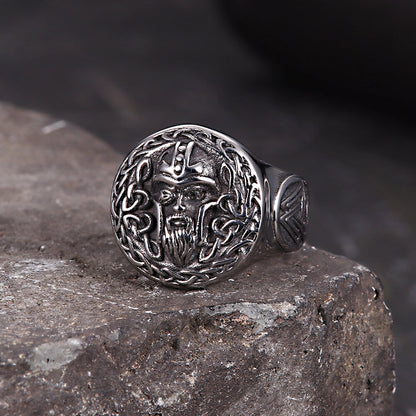 Viking Celtic Knot Odin Head Stainless Steel Ring