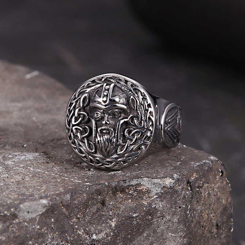 Viking Celtic Knot Odin Head Stainless Steel Ring