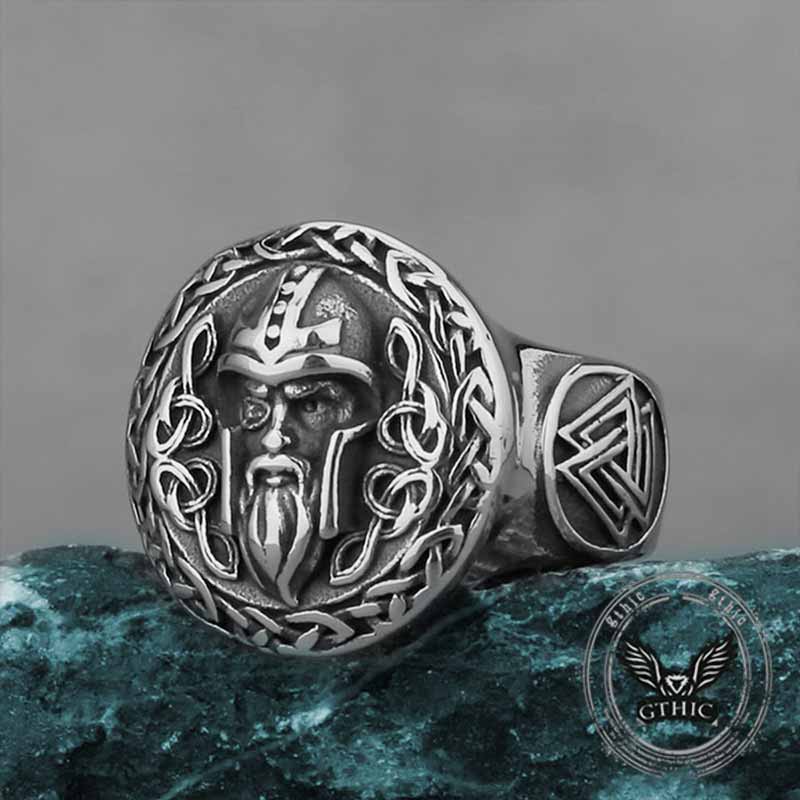 Viking Celtic Knot Odin Head Stainless Steel Ring