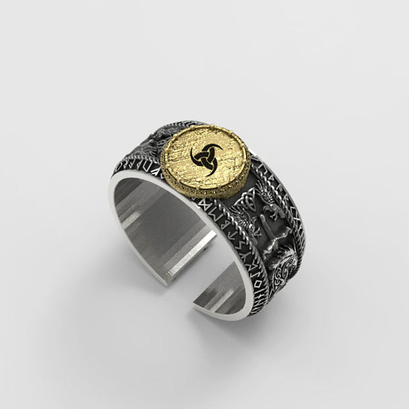 Viking Dragon Runes Sterling Silver Open Ring