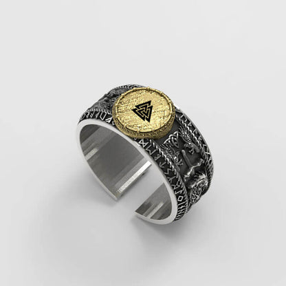 Viking Dragon Runes Sterling Silver Open Ring