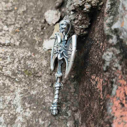 Viking Gorehowl Tomahawk Sterling Silver Skull Pendant