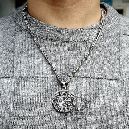 Viking Helm of Awe Runes Stainless Steel Pendant