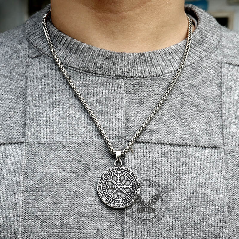 Viking Helm of Awe Runes Stainless Steel Pendant