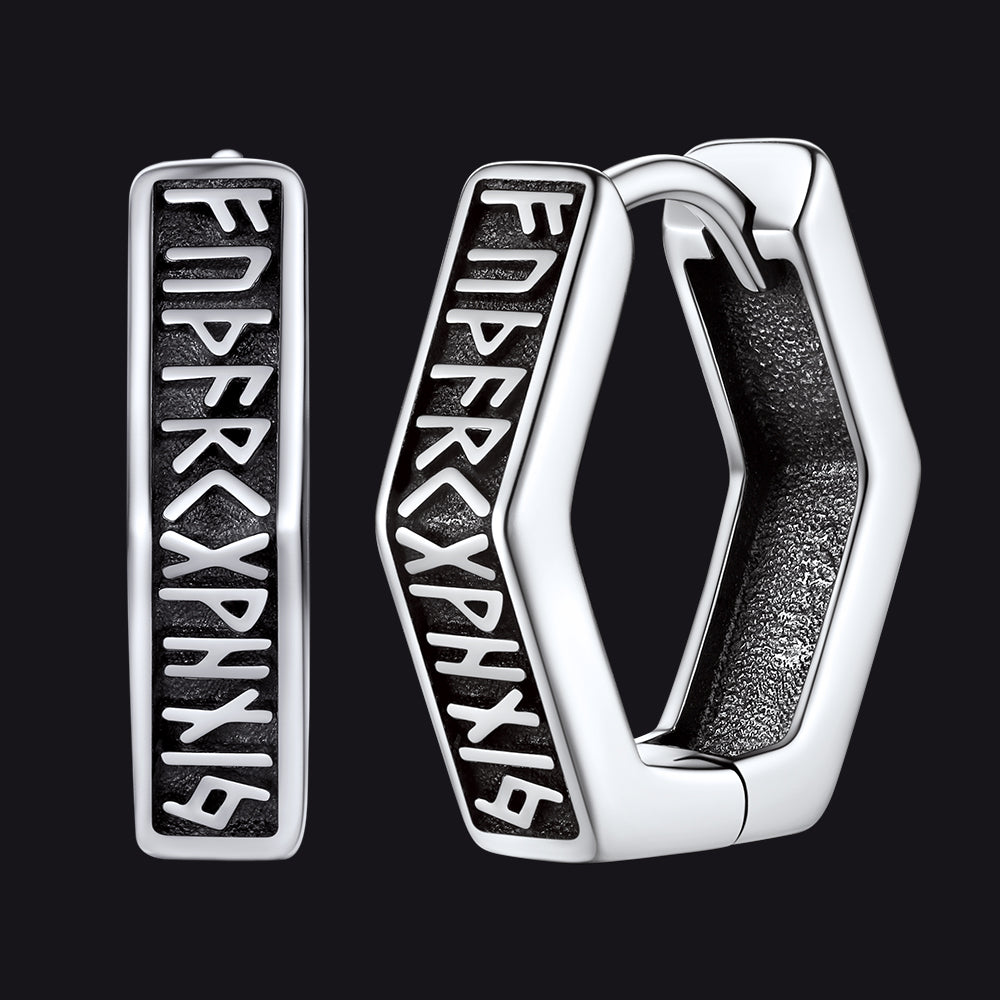 Viking Hexagon Runes Hoop Earrings for
