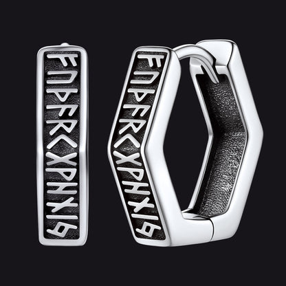 Viking Hexagon Runes Hoop Earrings for