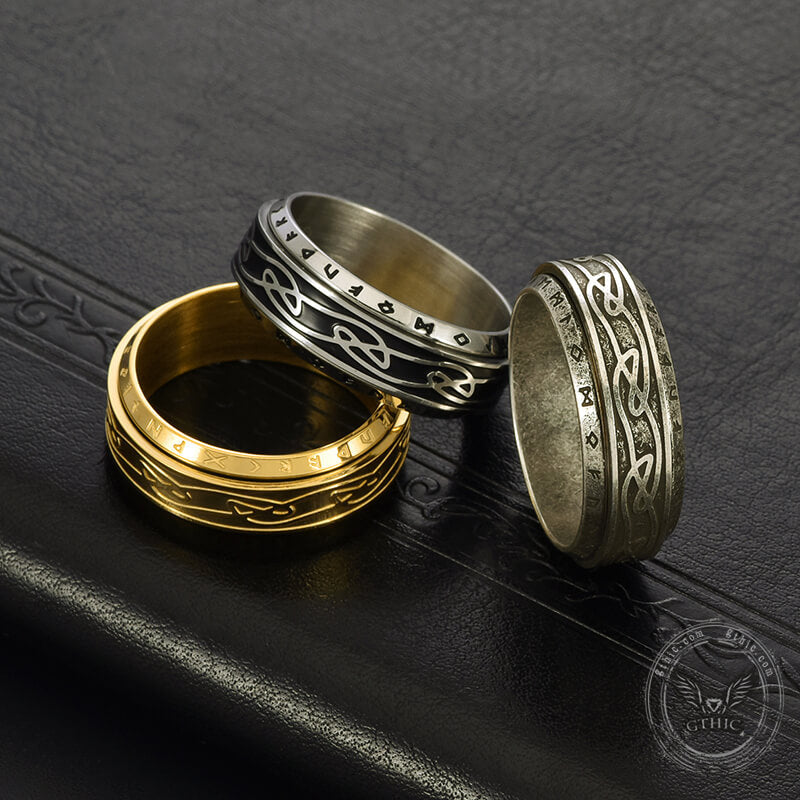 Viking Knot Runes Stainless Steel Spinner Ring