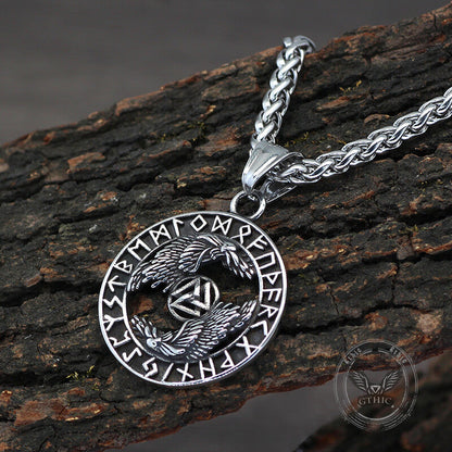 Viking Odin Raven Valknut Rune Stainless Steel Pendant