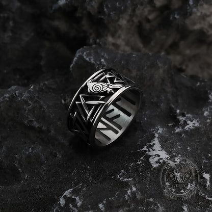 Viking Raven Valknut Rune Stainless Steel Ring