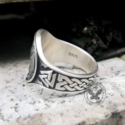 Viking Ravens Valknut Symbols Sterling Silver Ring