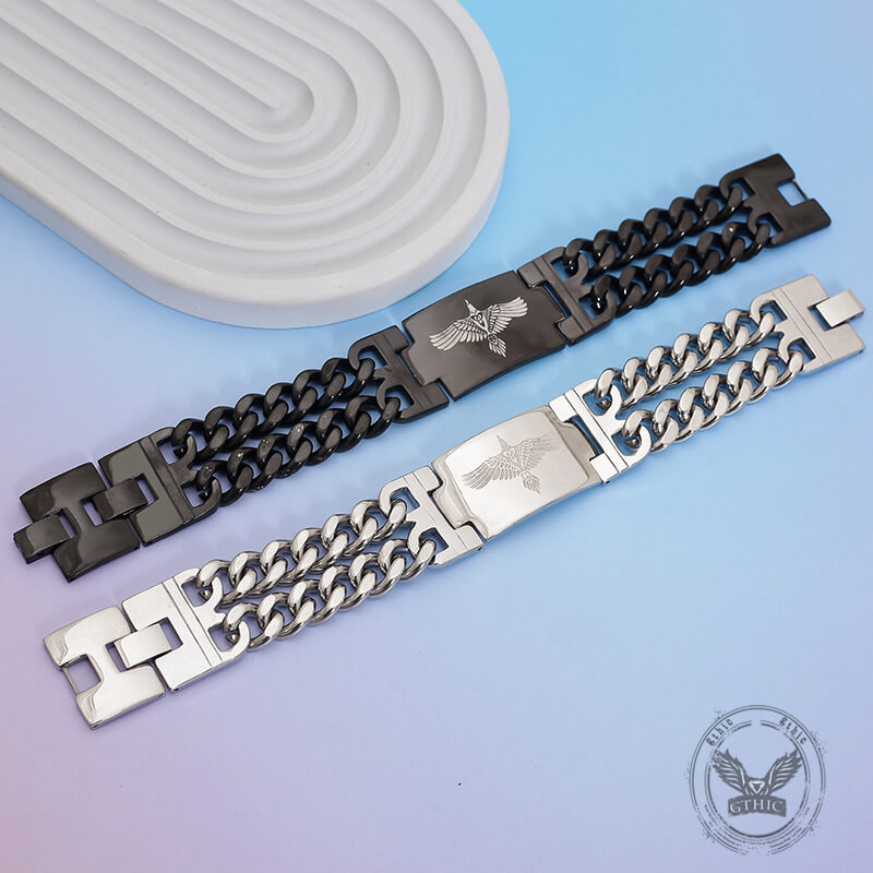 Viking Rune Bird Cuban Chain Stainless Steel Bracelet