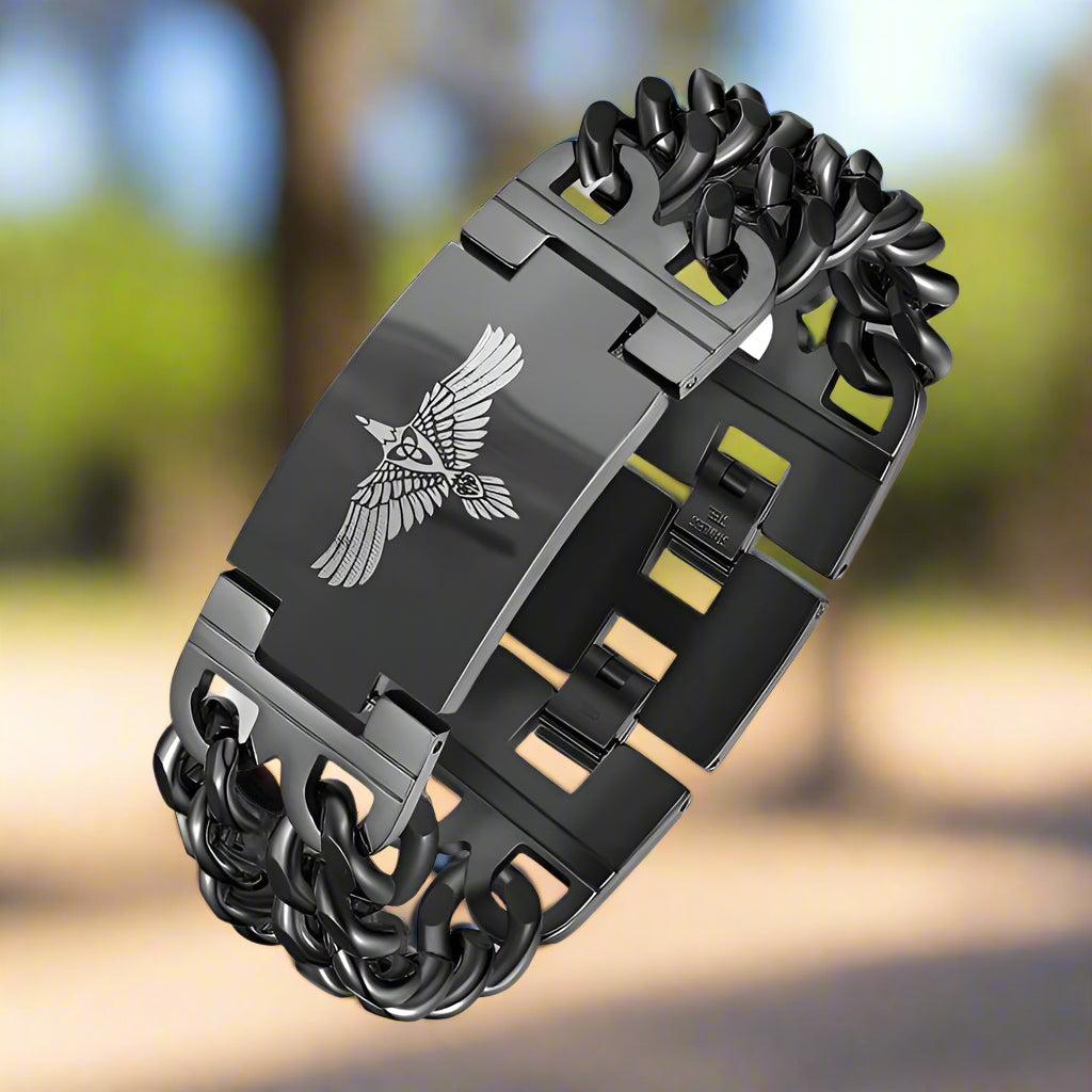 Viking Rune Bird Cuban Chain Stainless Steel Bracelet