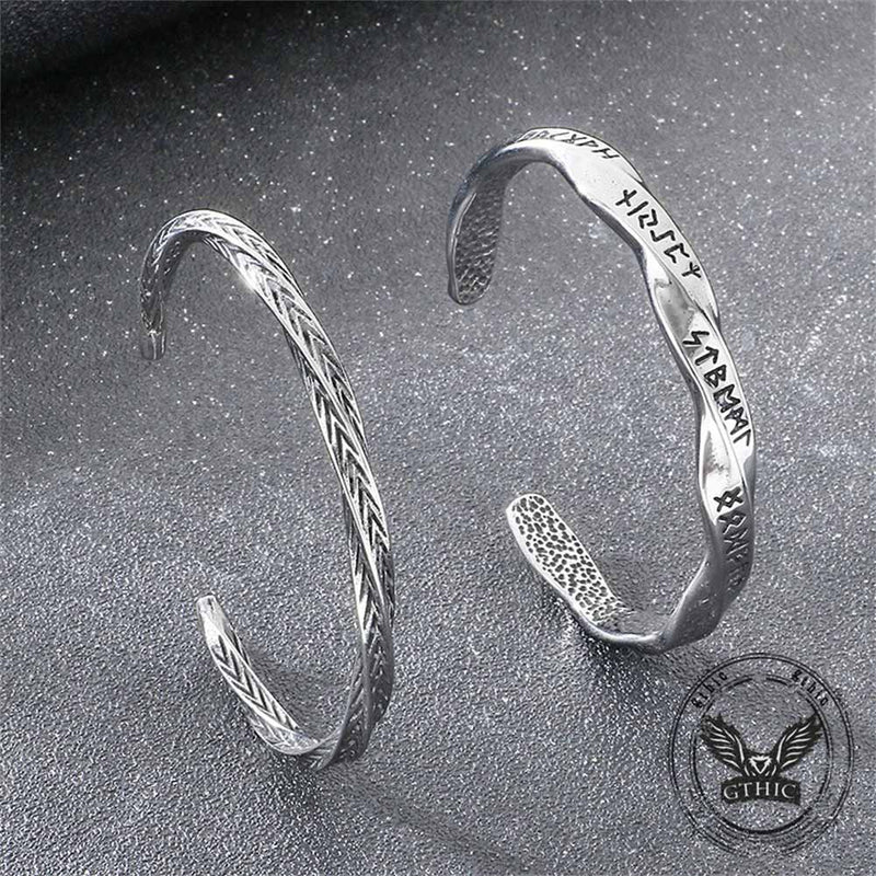 Viking Rune Möbius Twisted Stainless Steel Open Bracelet