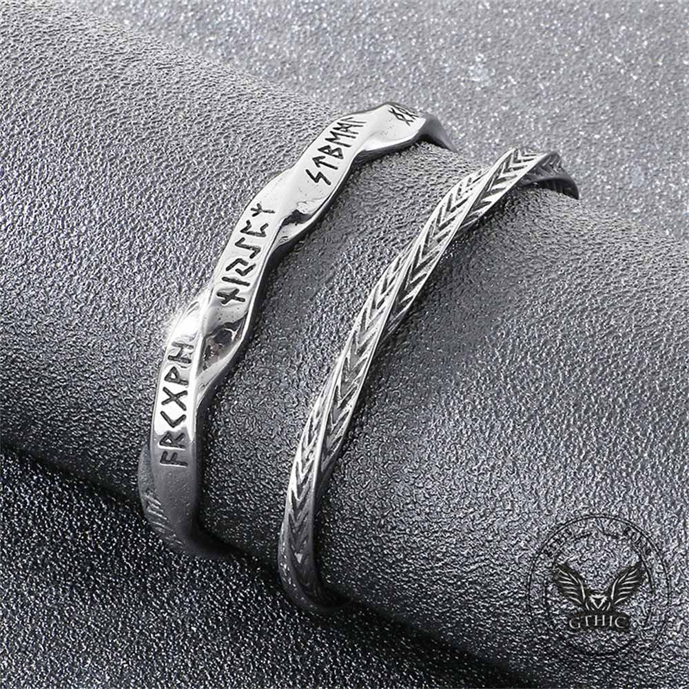 Viking Rune Möbius Twisted Stainless Steel Open Bracelet